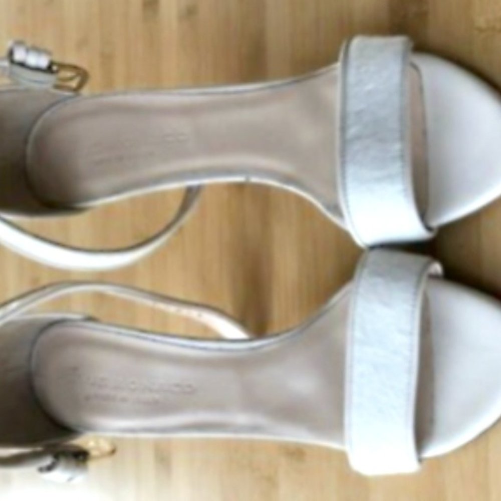 Leather and calf hair cream/white sandals